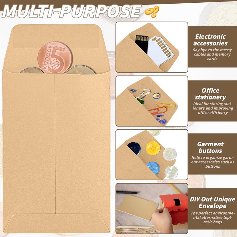 UZLU 1500 Pack Small Coin Envelopes 2.25x 3.5in Brown Kraft Small Cash Envelopes Mini Key Envelopes with Gummed Flap for Home and Office Use - Image 4